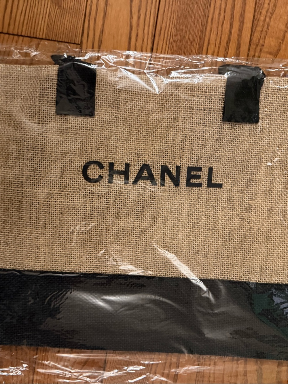 Natural Burlap Tote with Black Trim and Handles - Picture 8 of 9